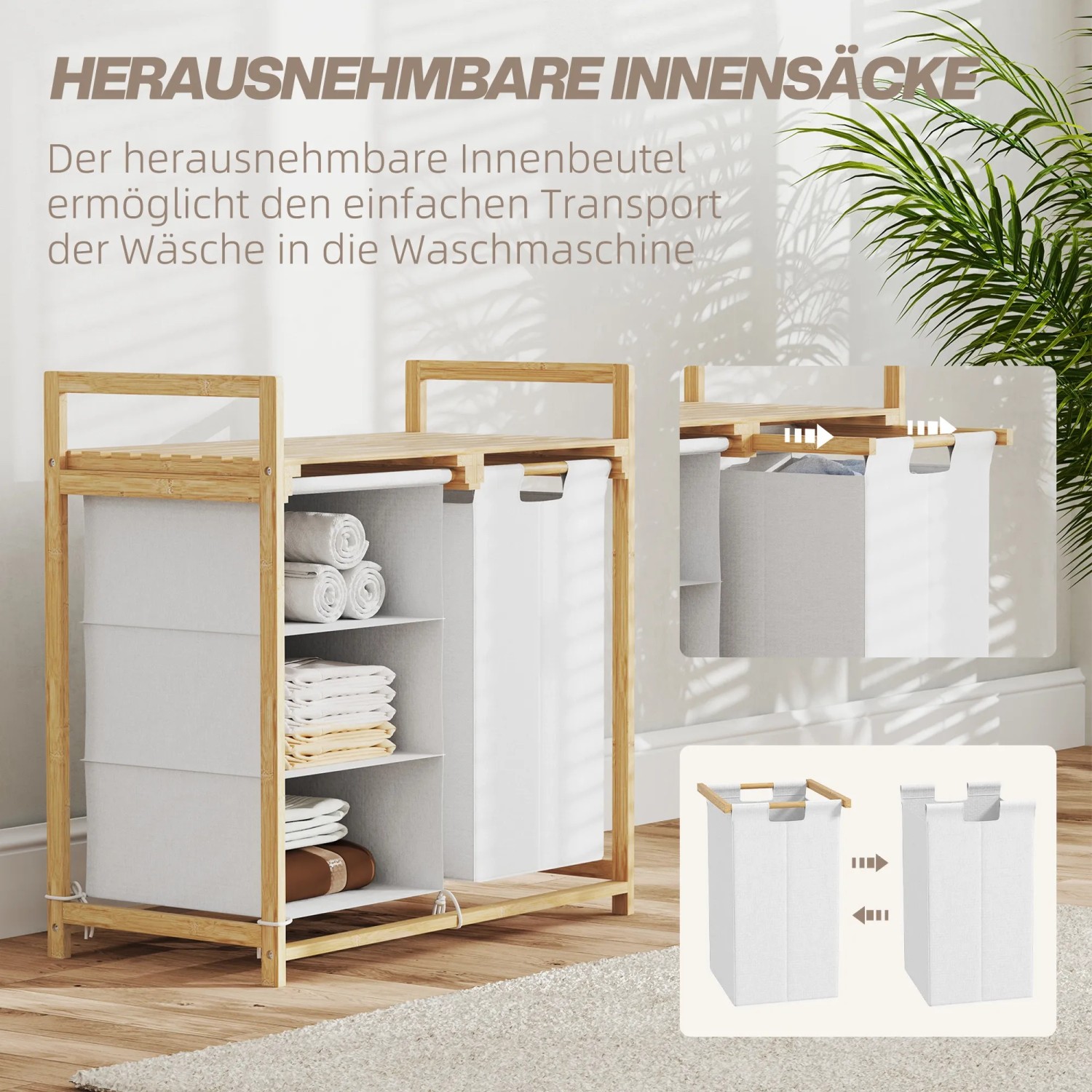 HOMCOM Wschesammler 83 L Bambus Wei 70 x 36 x 70 cm kaufen bei OBI