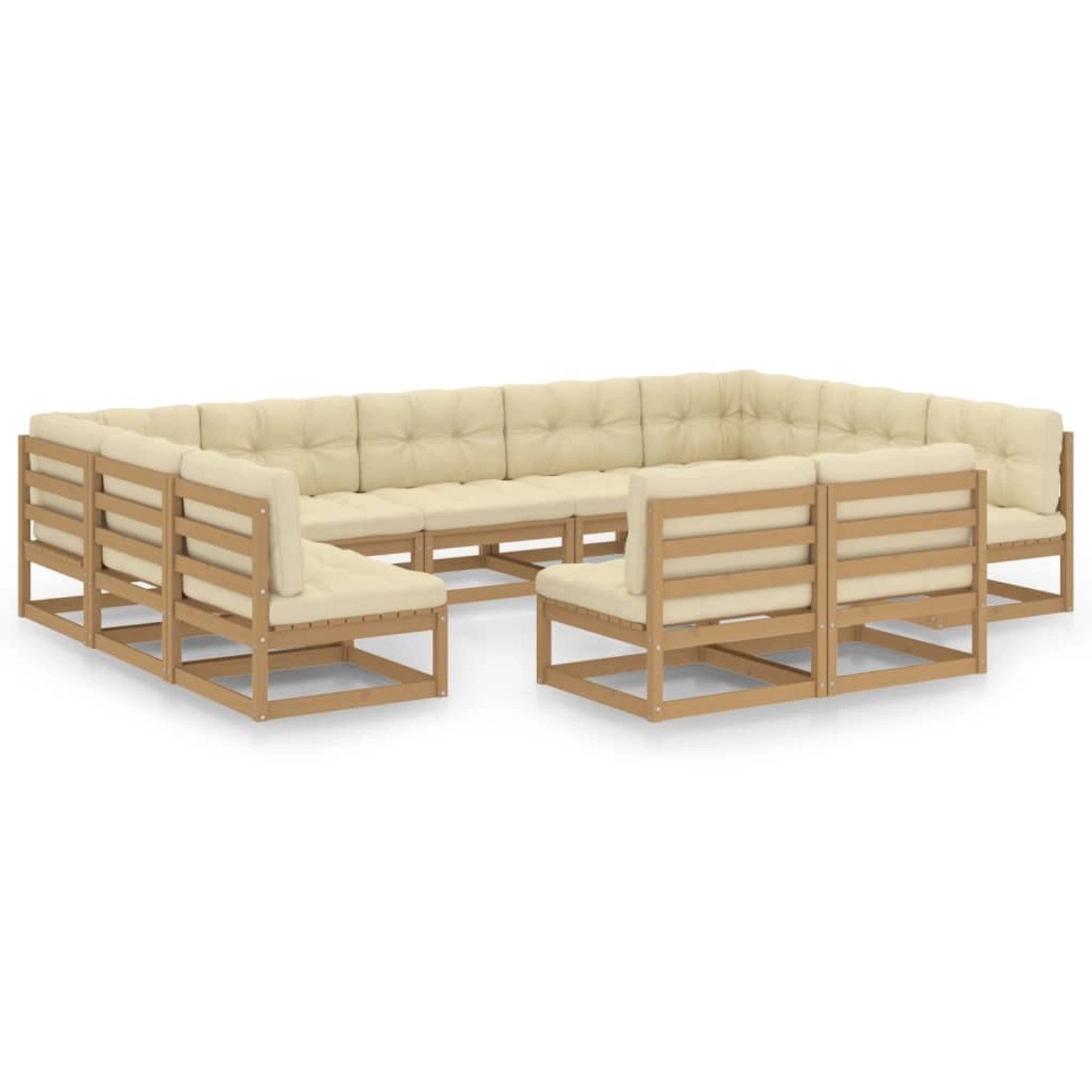 vidaXL 11-tlg Garten-Lounge-Set Kissen Honigbraun Kiefer Massivholz Modell günstig online kaufen