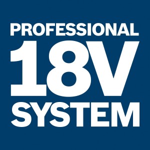 Bosch Professional 18V System Logo auf blauem Hintergrund.