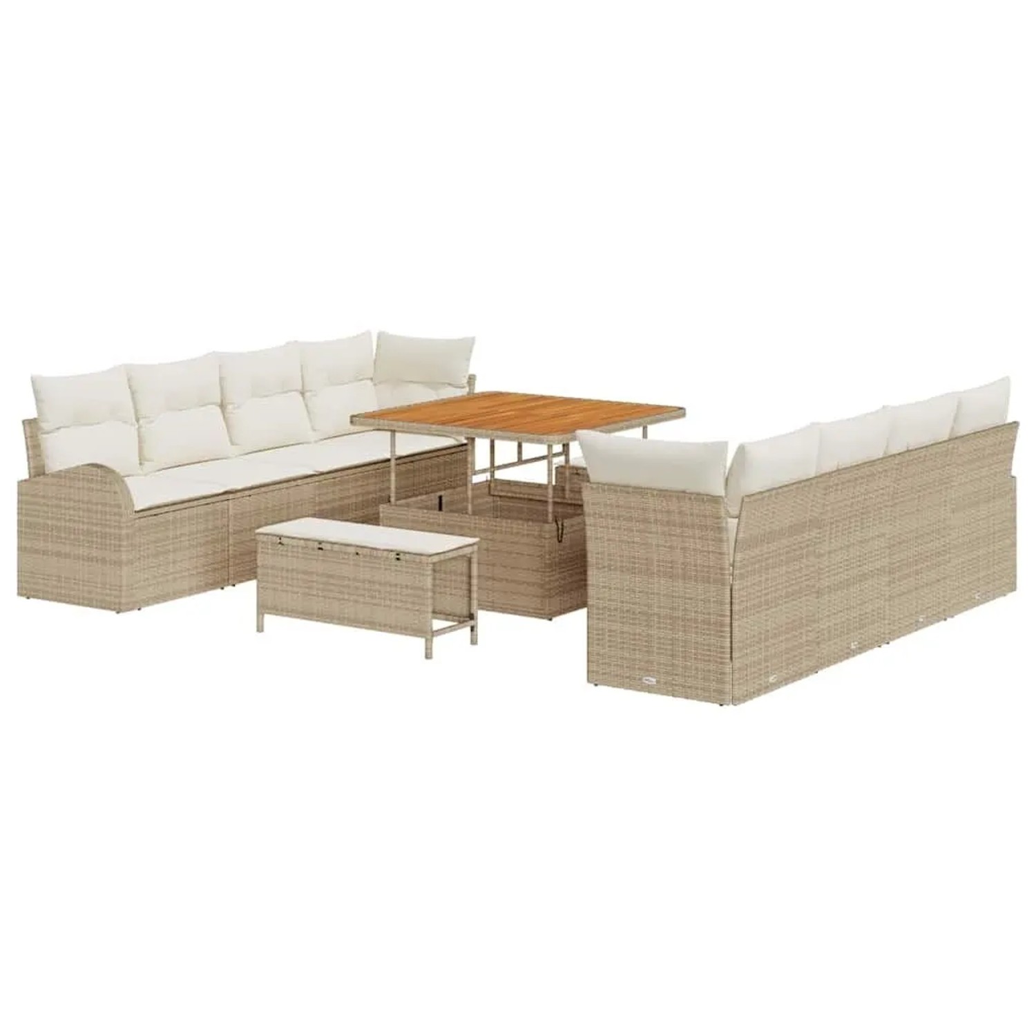 vidaXL Garten-Sofa-Set mit Kissen mit Speicher 11-Tlg Beige und Creme 3364326