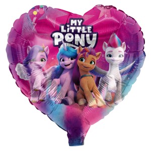 Herzförmiger Folienballon mit My Little Pony Motiv, Ø 45cm für Kindergeburtstage.