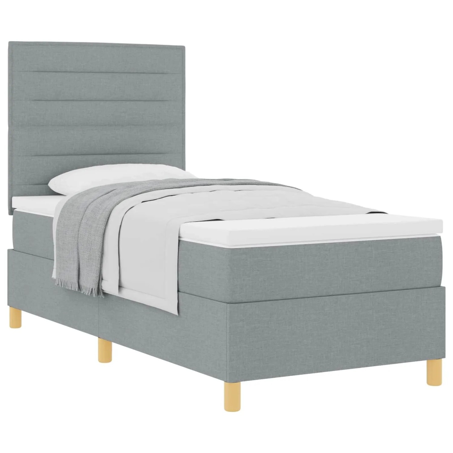 vidaXL Boxspringbett mit Matratze Hellgrau 90 x 200 cm Stoff 3339511
