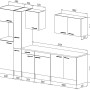 Skizze der Respekta Küchenzeile KB300EYG, 300 cm, Grau Seidenglanz/Eiche York Nachbildung, mit Maßen.