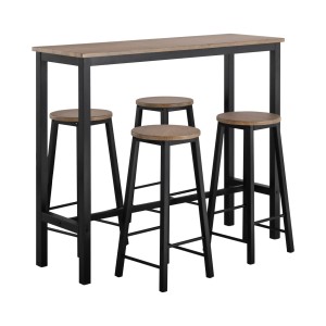 SoBuy Bartisch-Set OGT22-SCH mit 4 Hockern, Holz/Metall, natur/schwarz.