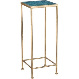Blauer Mosaik Beistelltisch Athena von Mica Decorations mit goldenem Metallgestell, 61 cm hoch.