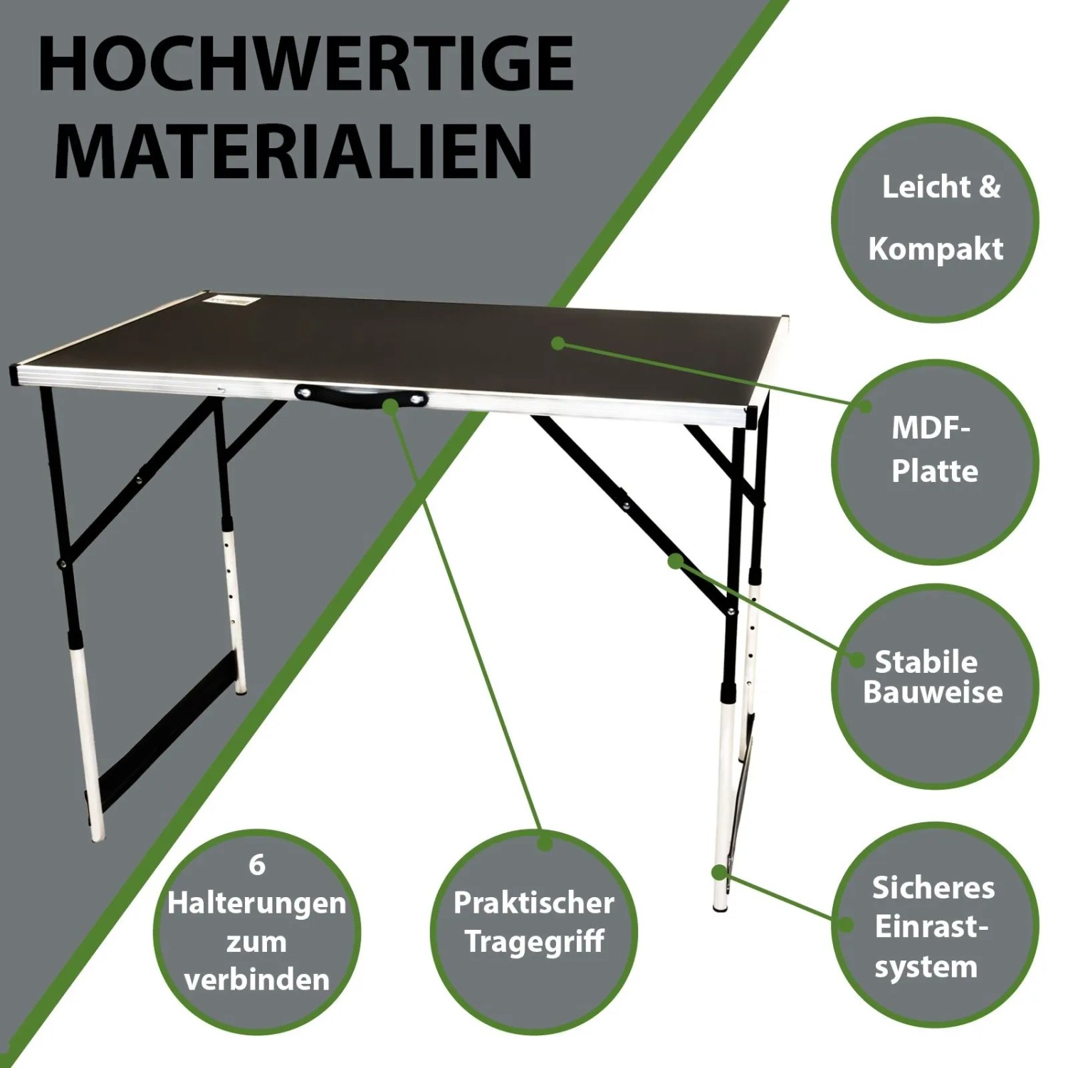 TRUTZHOLM Flohmarkttisch 3er Set, höhenverstellbar, mit Tragegriff und Klappmechanismus.