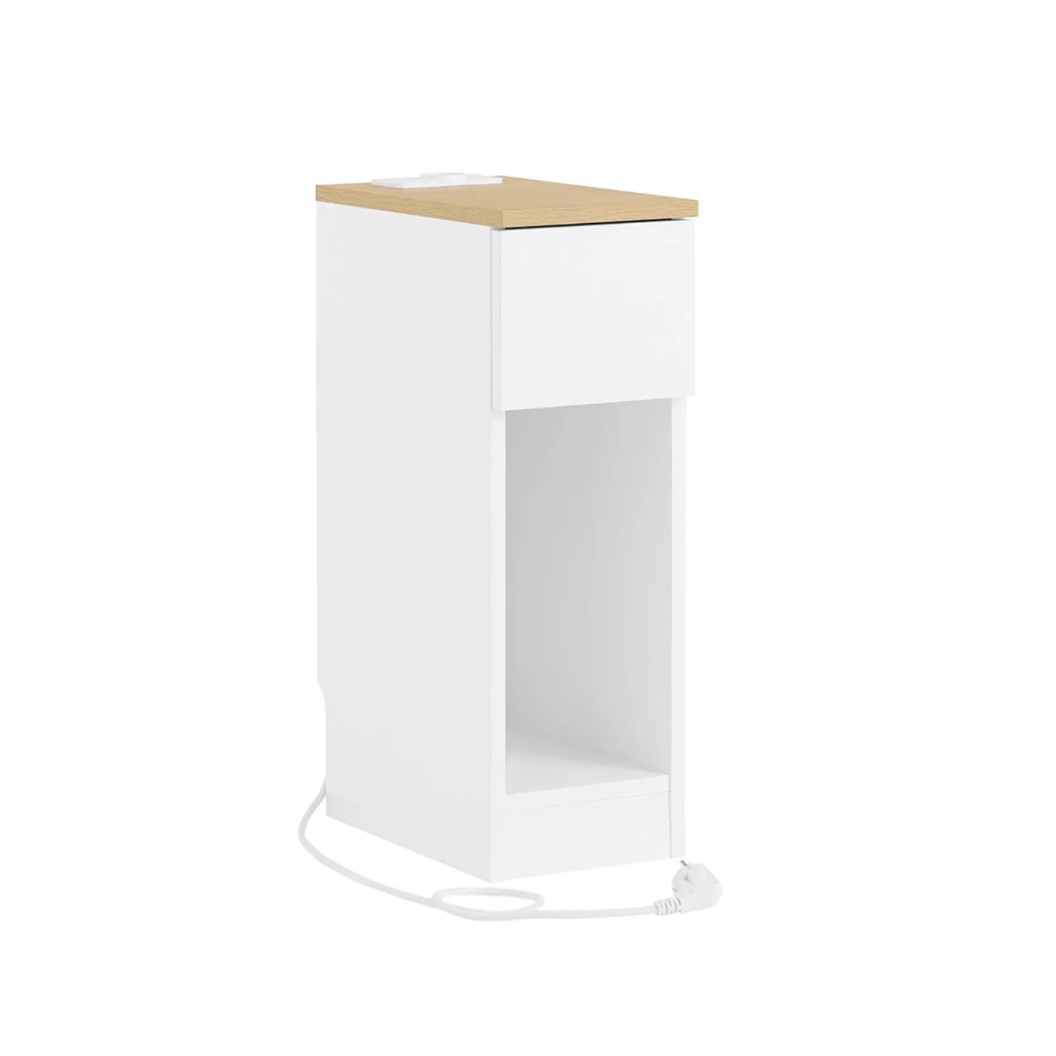 SoBuy Nachttisch 20cm mit Ladestation und Sockelleisten-Design Nachtschrank Schmal Beistelltisch 20x60x35cm Weiß FBT111-E-WN