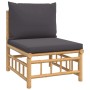 vidaXL Gartenstuhl aus Bambus mit dunkelgrauen Kissen, Teil des 6-tlg. Lounge-Sets