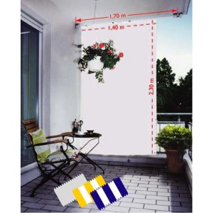 Floracord Senkrechtsonnensegel, weiß, 230x140cm, am Balkon montiert, bietet Sicht- und Sonnenschutz.