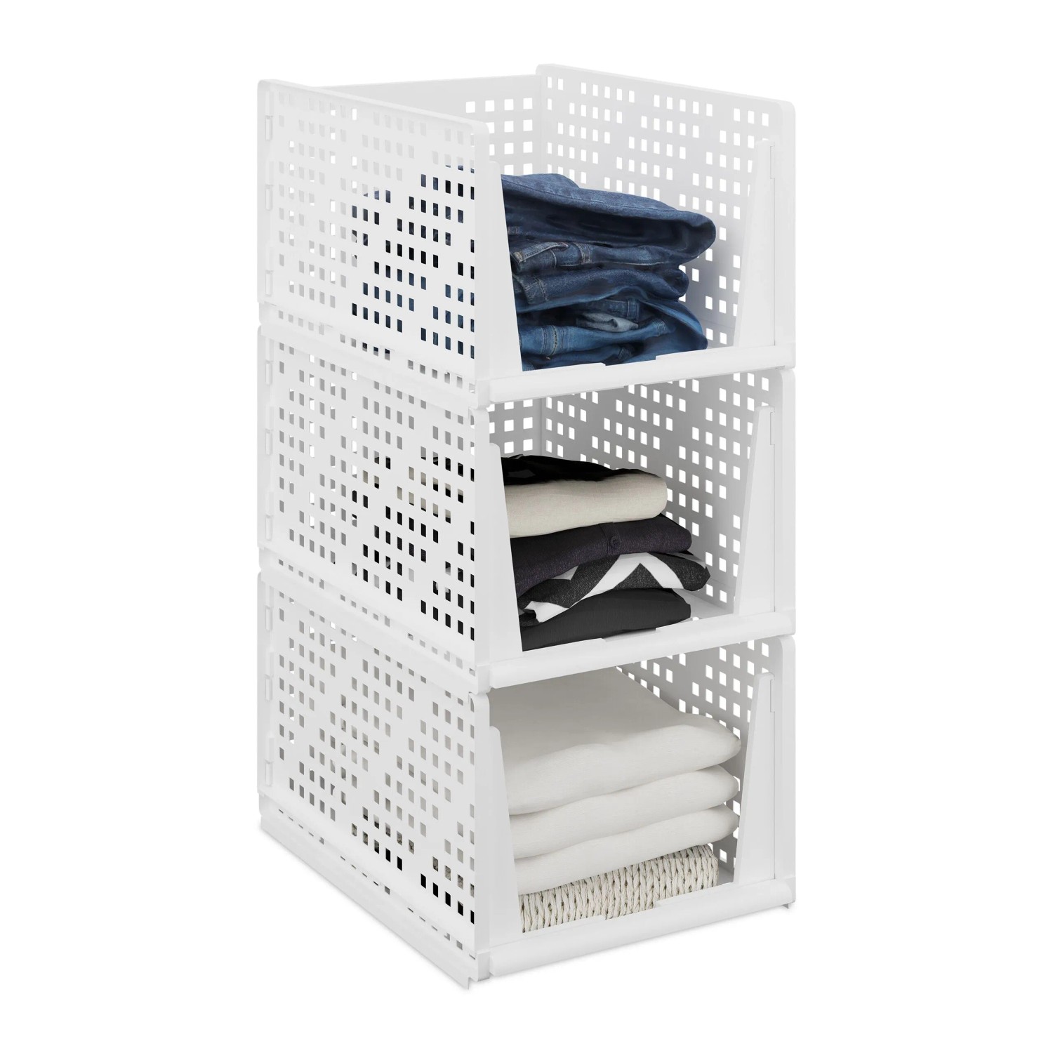 Relaxdays Schrank Organizer Kunststoff Weiß Stapelbar 3er Set 18 x 33,5 x 43,5 cm 650 g