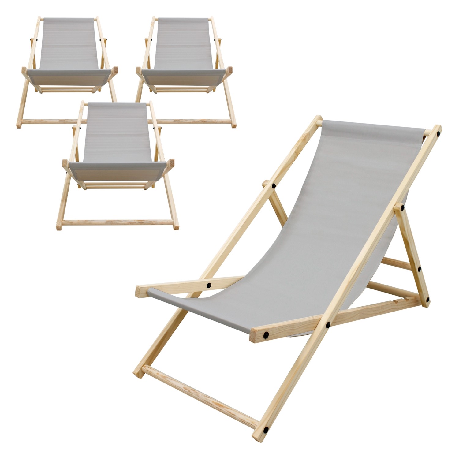 ECD Germany 4Er Set Liegestuhl Klappbar Hellgrau Holz 3 Positionen bis 120k günstig online kaufen