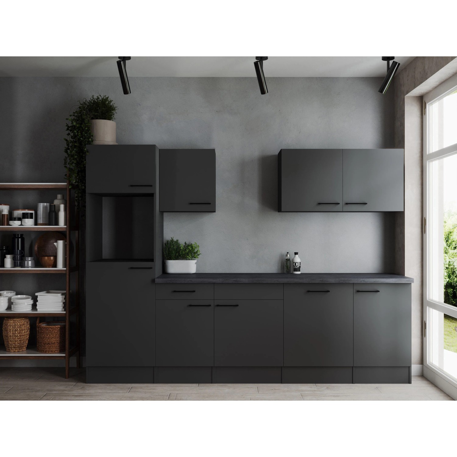 Respekta Küchenzeile Oliver 280 cm Grau Matt ohne E-Geräte
