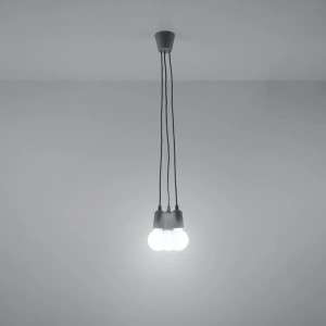 Graue Sollux Lighting Hängeleuchte Diego 3 mit drei E27 Fassungen. Moderne Lampe für Wohnzimmer und Schlafzimmer.