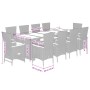vidaXL Garten-Essgruppe, 11-teilig, grau, Poly Rattan, mit Maßangaben zu Tisch und Stühlen.