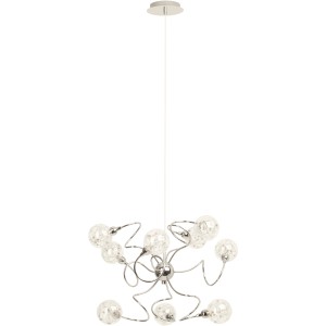 Moderne, 9-flammige Pendelleuchte Joya von Brilliant in Chrom mit dekorativen Glaskugeln.