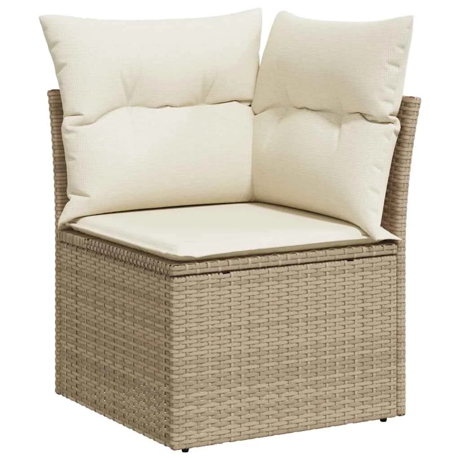 Beige Garten-Sofagarnitur aus Rattan mit Kissen, Teil der vidaXL 7-tlg. Lounge-Gruppe.
