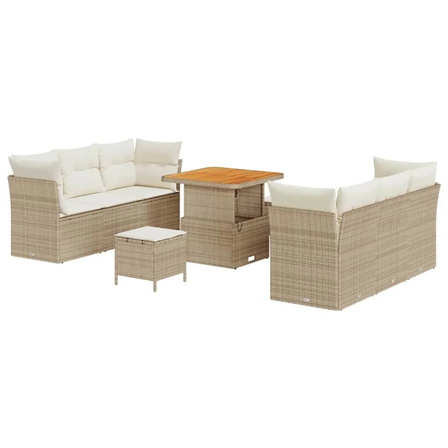 vidaXL Gartensofa-Set mit Kissen 9 Stk Beige und Creme Poly-Rattan 3363386