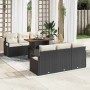 Schwarzes 7-teiliges Garten-Sofa-Set aus Poly Rattan mit Tisch und Stauraum.