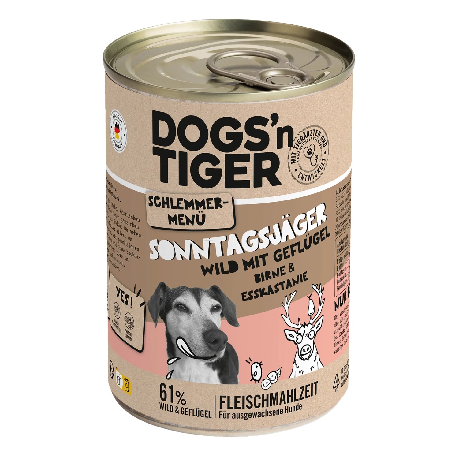 Dogs'n Tiger Hunde-Nassfutter Sonntagsjäger Wild mit Geflügel 400 g