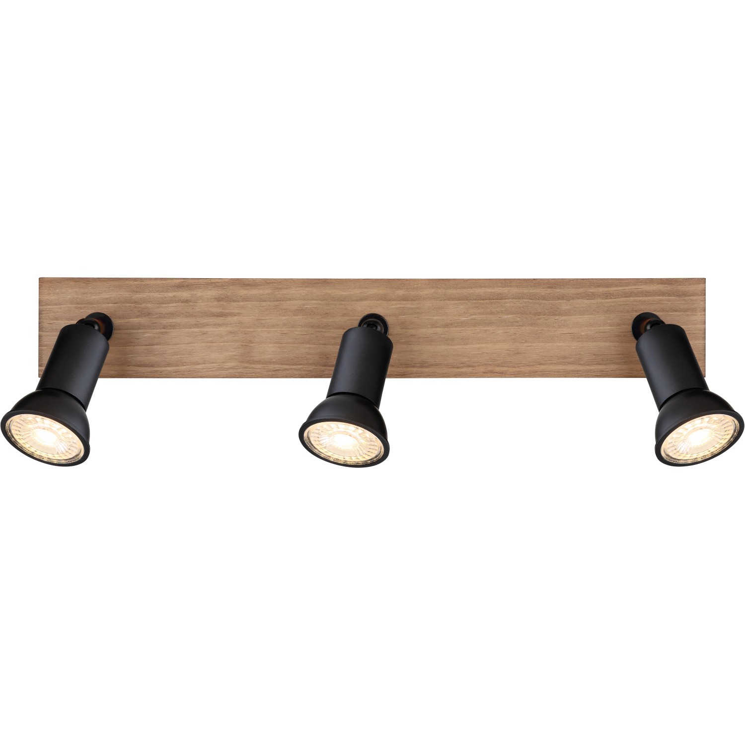 Globo Strahler Drew, 3-flammig, dunkelbraunes Holz, schwarze Spots. Modernes Design für GU10 Leuchtmittel.