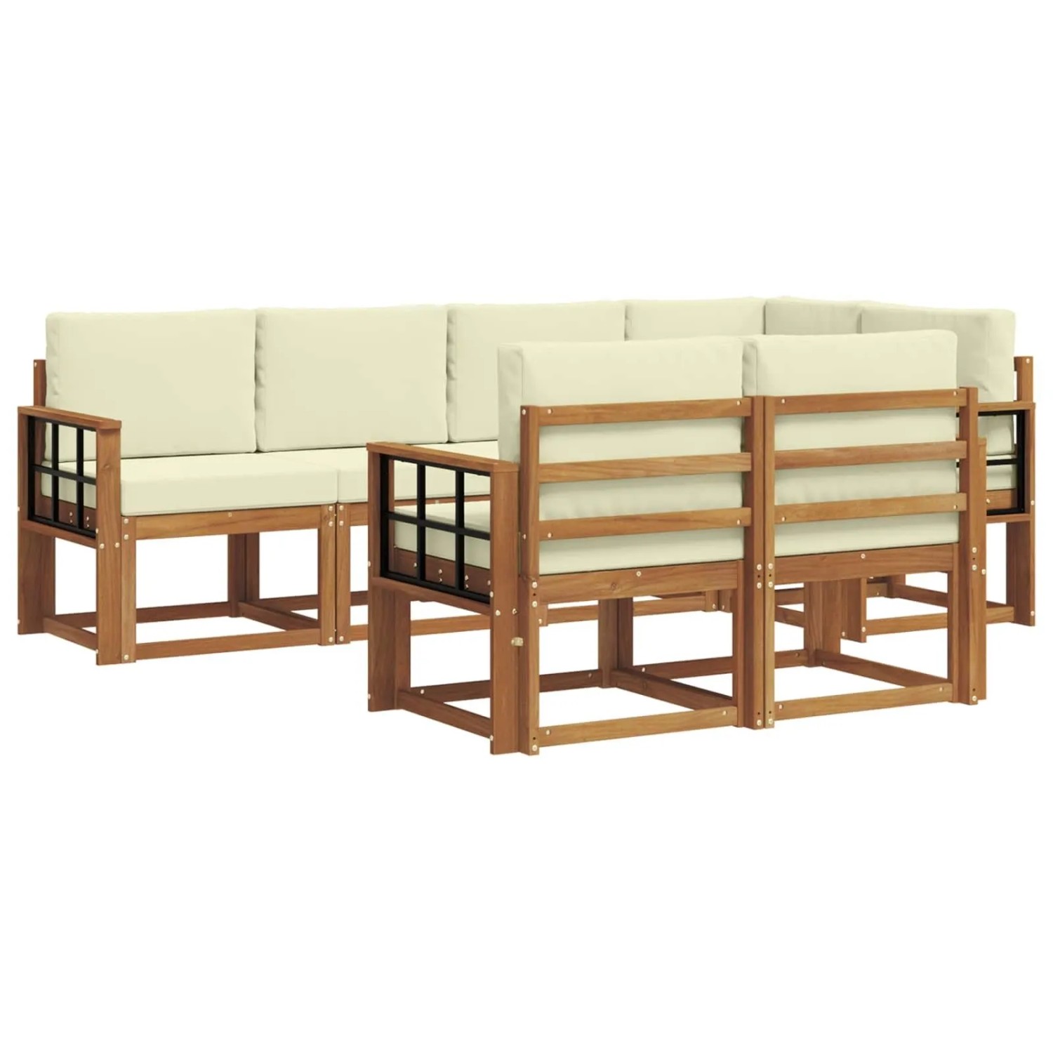 vidaXL Outdoor-Sofagarnitur mit Kissen 7-Tlg Natur und Creme 3366543