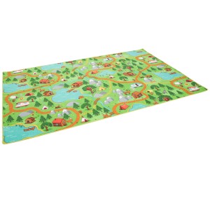 Bunter Snapstyle Kinder Spielteppich mit Campingplatz-Motiv, 140x200 cm.