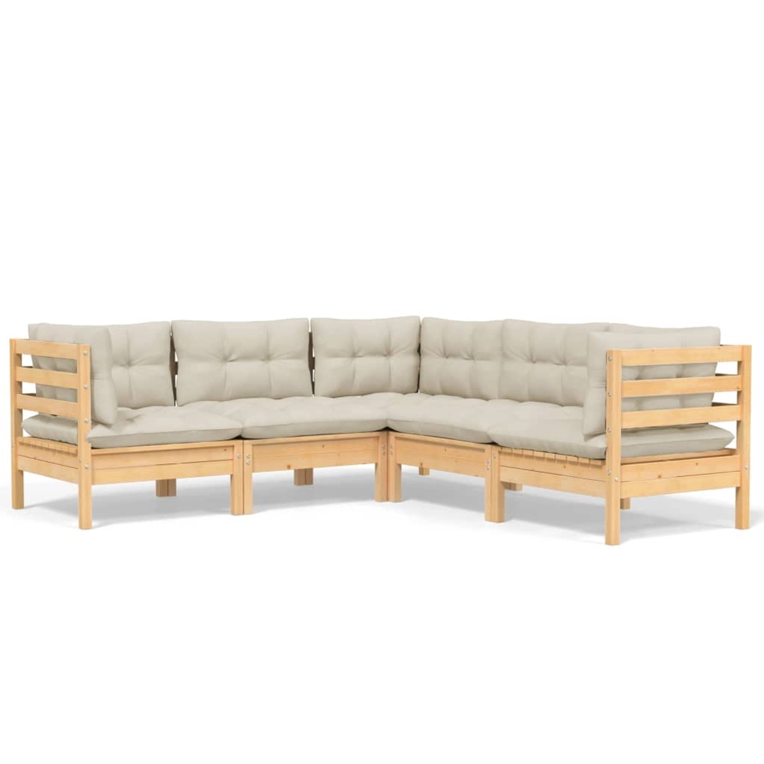 vidaXL 5-tlg Garten-Lounge-Set mit Creme Kissen Massivholz Kiefer