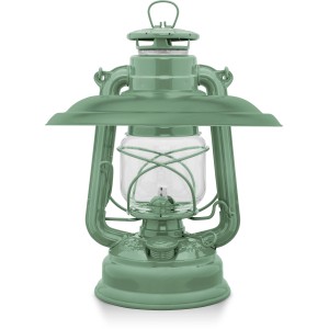 Feuerhand Sturmlaterne Baby Special mit Reflektorschirm in Salbeigrün für blendfreies Licht.