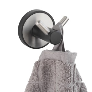 WENKO Wandhaken Duo Udine mit Handtuch, Edelstahl gebürstet, UV-Loc® Befestigung.