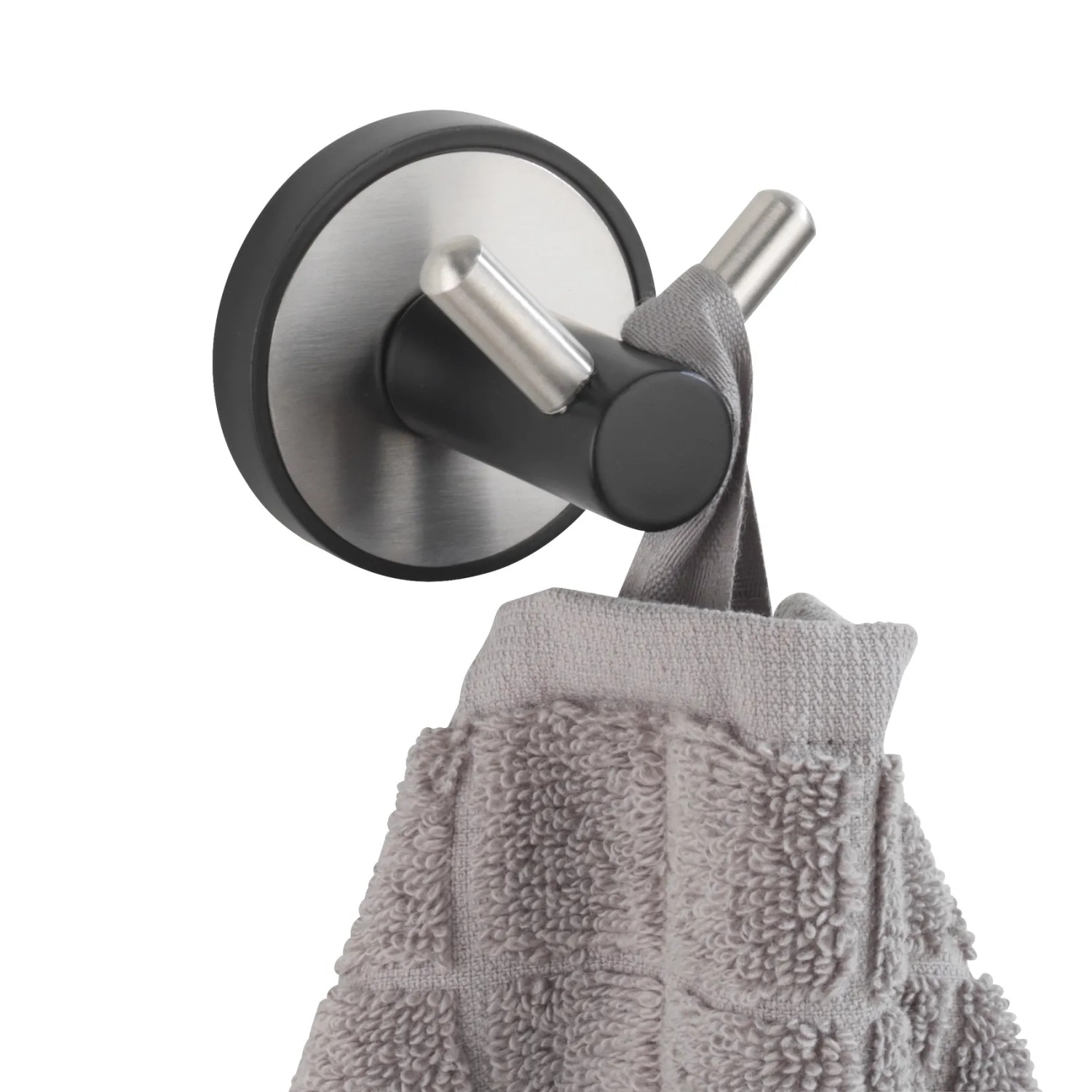 WENKO Wandhaken Duo Udine mit Handtuch, Edelstahl gebürstet, UV-Loc® Befestigung.