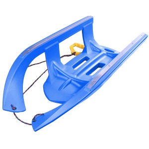 Blauer Kinderschlitten/Rennrodel Arrow mit Metallkufen und Zugseil.