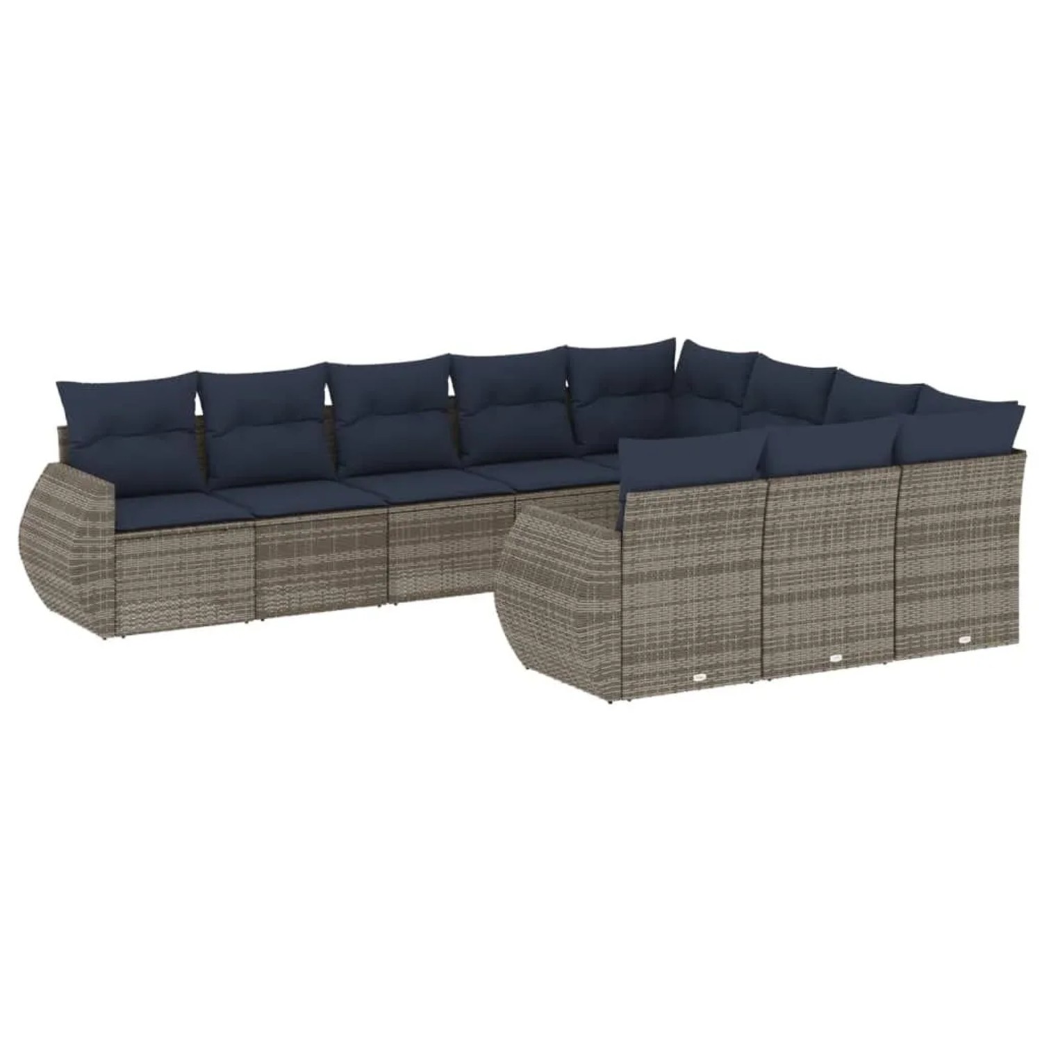 vidaXL 10-Tlg Gartensofa-Set mit Kissen Grau Polyrattan 3221890