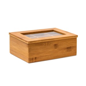 Relaxdays Teebox Bambus Natur Luftdicht 6 Fächer 9 cm x 22 cm x 16 cm 0,7 kg
