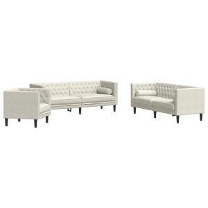 vidaXL 3-Tlg Chesterfield-Sofa-Set mit Nackenrollen Creme Samt 3209288