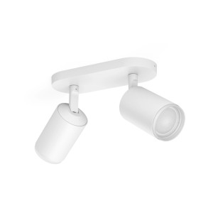 Weißer Philips Hue LED-Spot Fugato, 2-flammig, für flexible Beleuchtung.