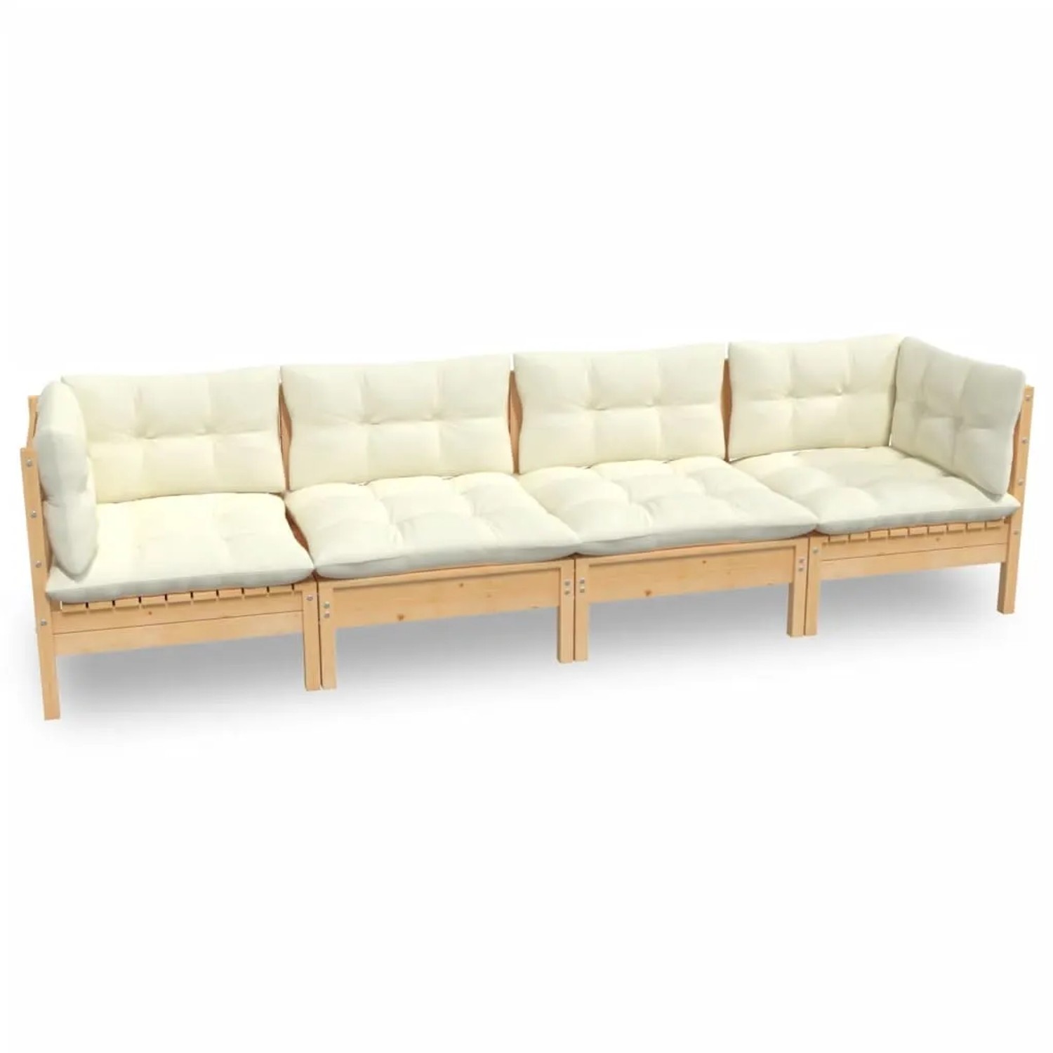 vidaXL 4-tlg Garten-Lounge-Set mit Creme Kissen Massivholz Kiefer Modell 1