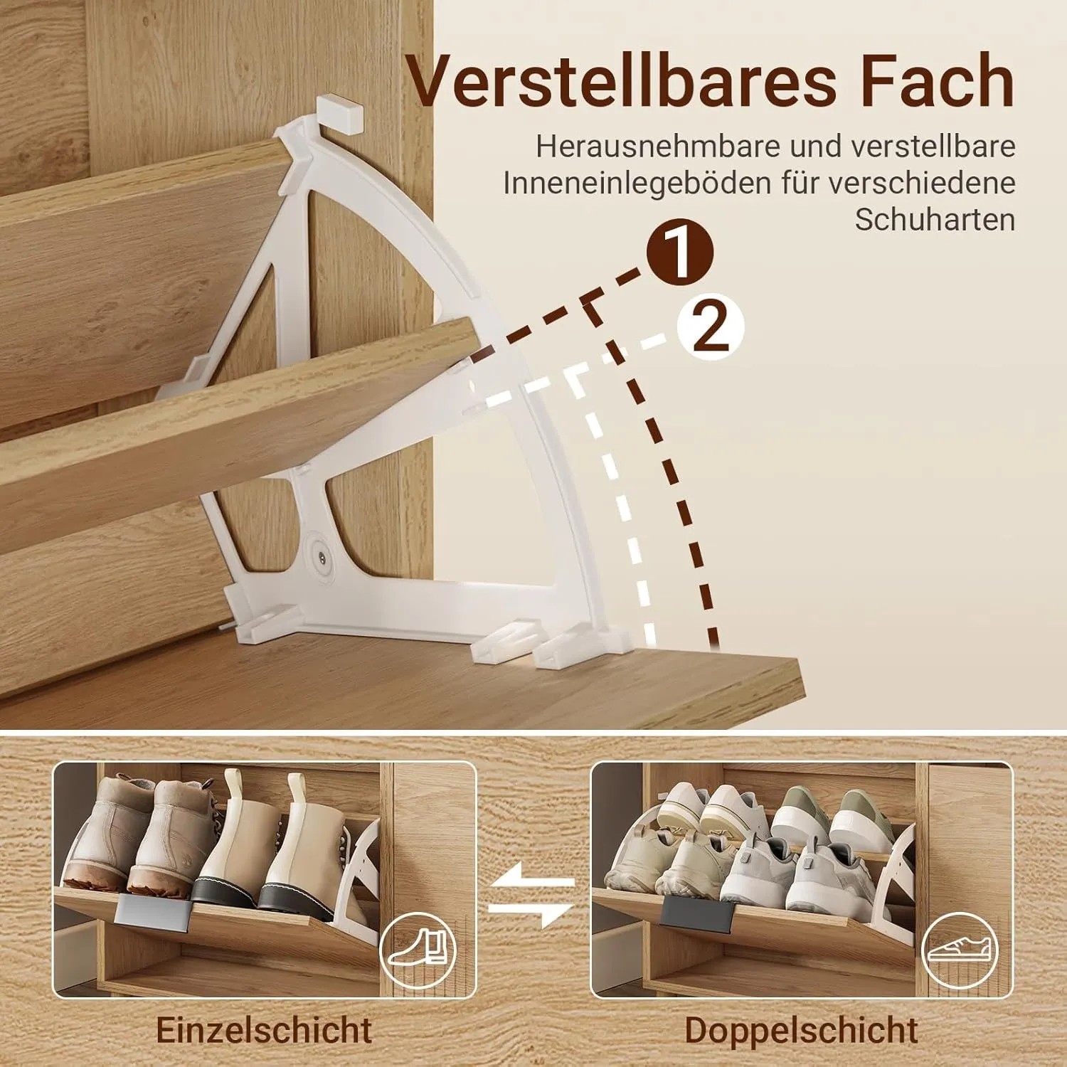 SoBuy Schuhschrank FSR214-N: Verstellbare Fächer für verschiedene Schuharten im Detail.