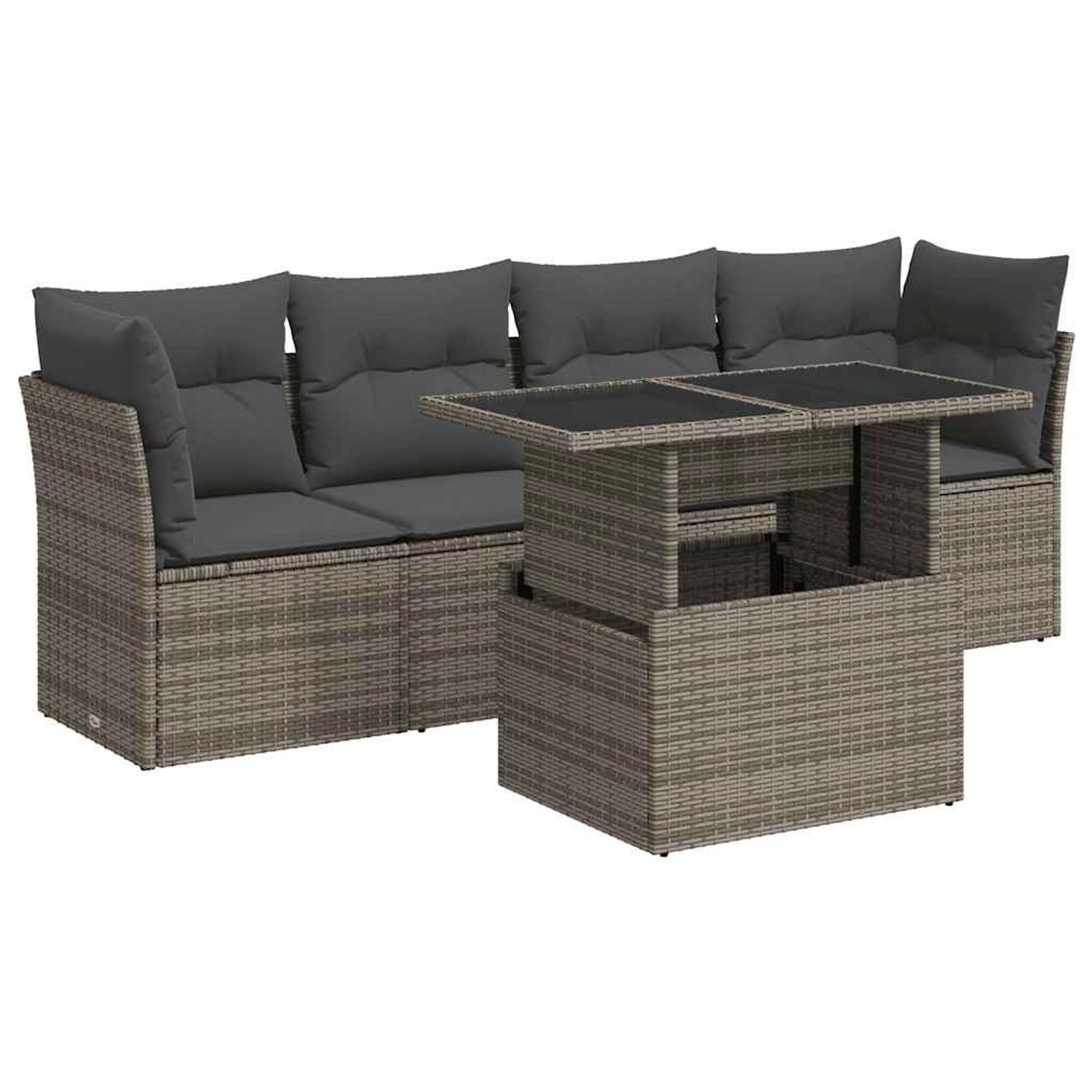 vidaXL 5-Tlg Garten-Sofagarnitur mit Kissen Grau Poly Rattan 3326091 günstig online kaufen