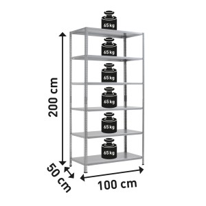 Verzinktes Metall-Schraubregal SR 100/65 mit 6 Böden, 200x100x50cm, belastbar.