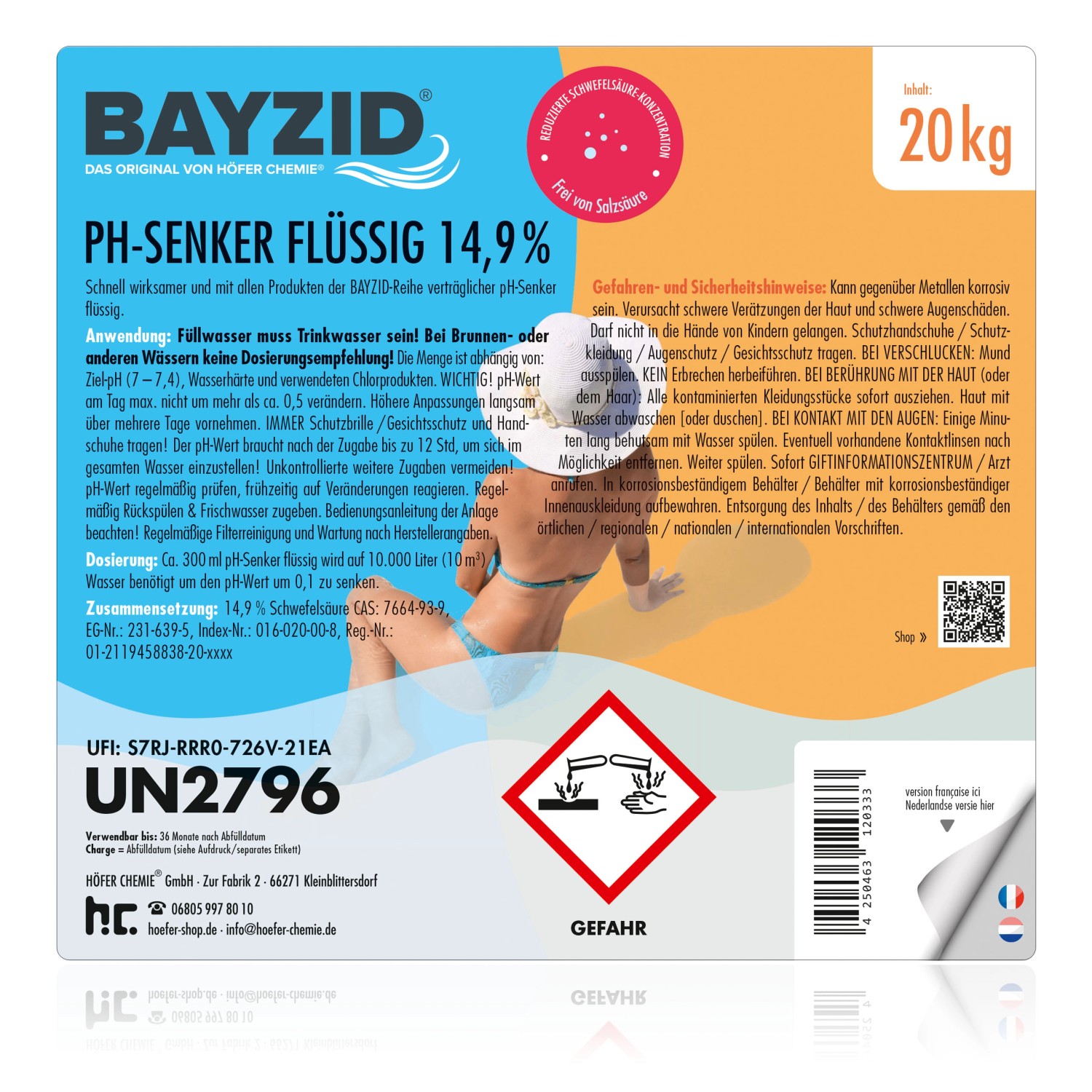 Kanister Bayzid pH Minus Flüssig 14,9% zur pH-Wert Senkung im Pool.
