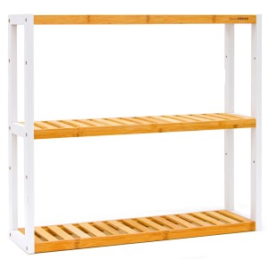 DuneDesign Bambus Regal, 60x54x15cm, mit 3 Ablagen. Bad-Standregal aus Holz und Bambus.