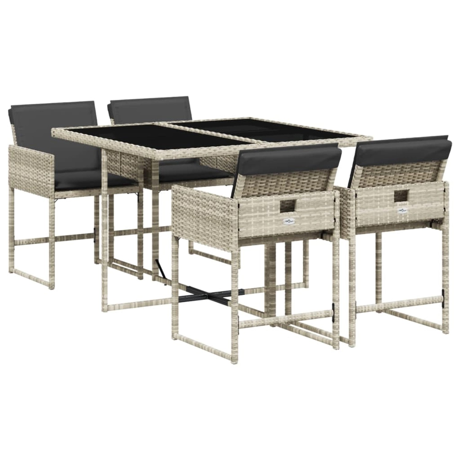 vidaXL 5-Tlg Garten-Essgruppe mit Kissen Hellgrau Poly Rattan 3211259