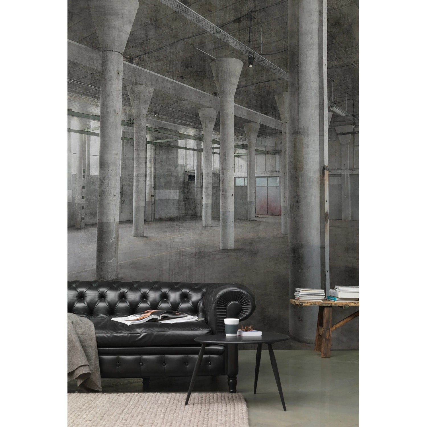 Rasch Digitaltapete Factory IV, Motiv: Beton-Loft mit Säulen, 3x2,5m. Fototapete in Grau.