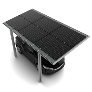 Ximax Solarcarport Linea mit Solarmodulen schützt Auto. Modernes Design in Edelstahl-Look, Polycarbonat-Dach.