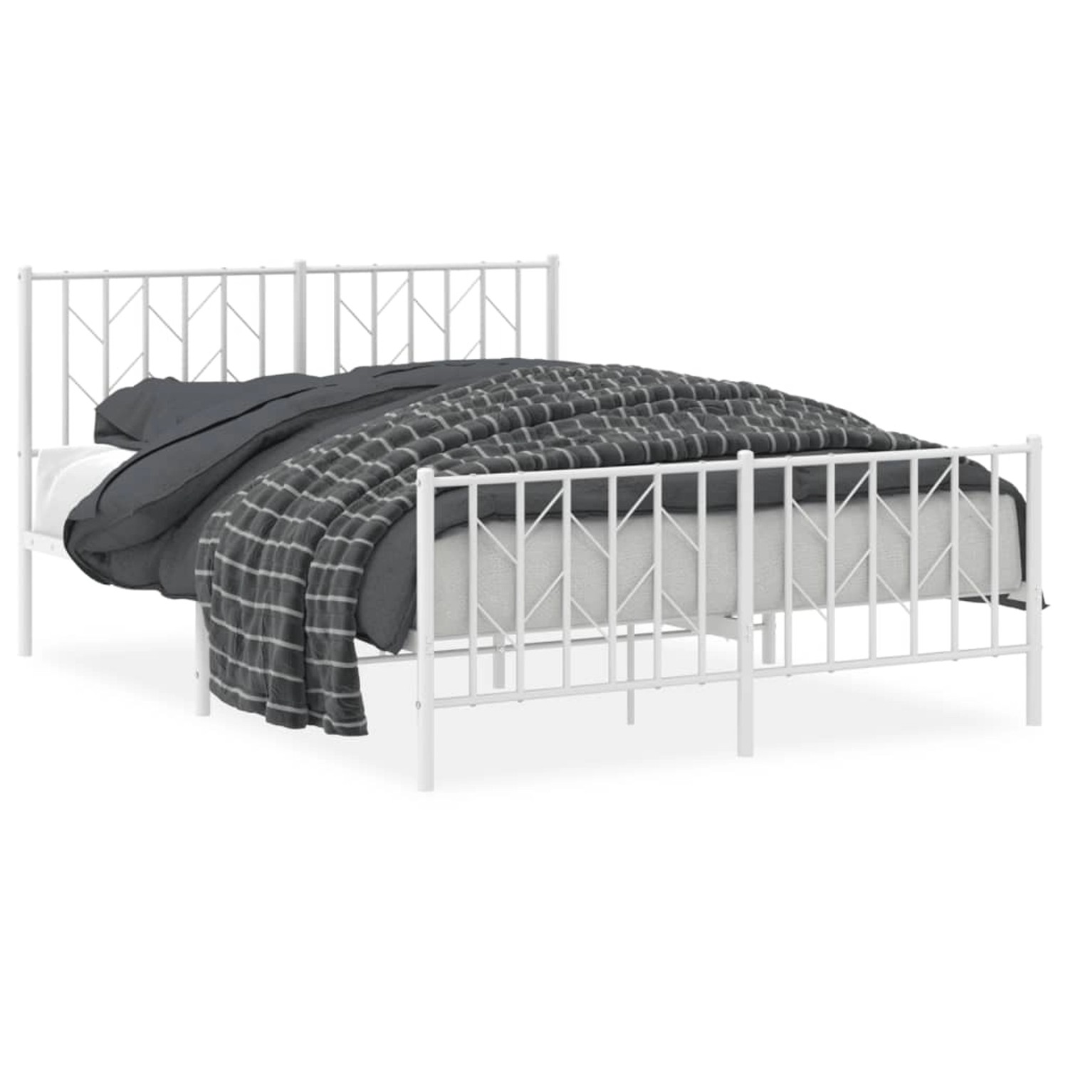 vidaXL Bettgestell mit Kopf- und Fußteil Metall Weiß 140x190 cm 374504 günstig online kaufen