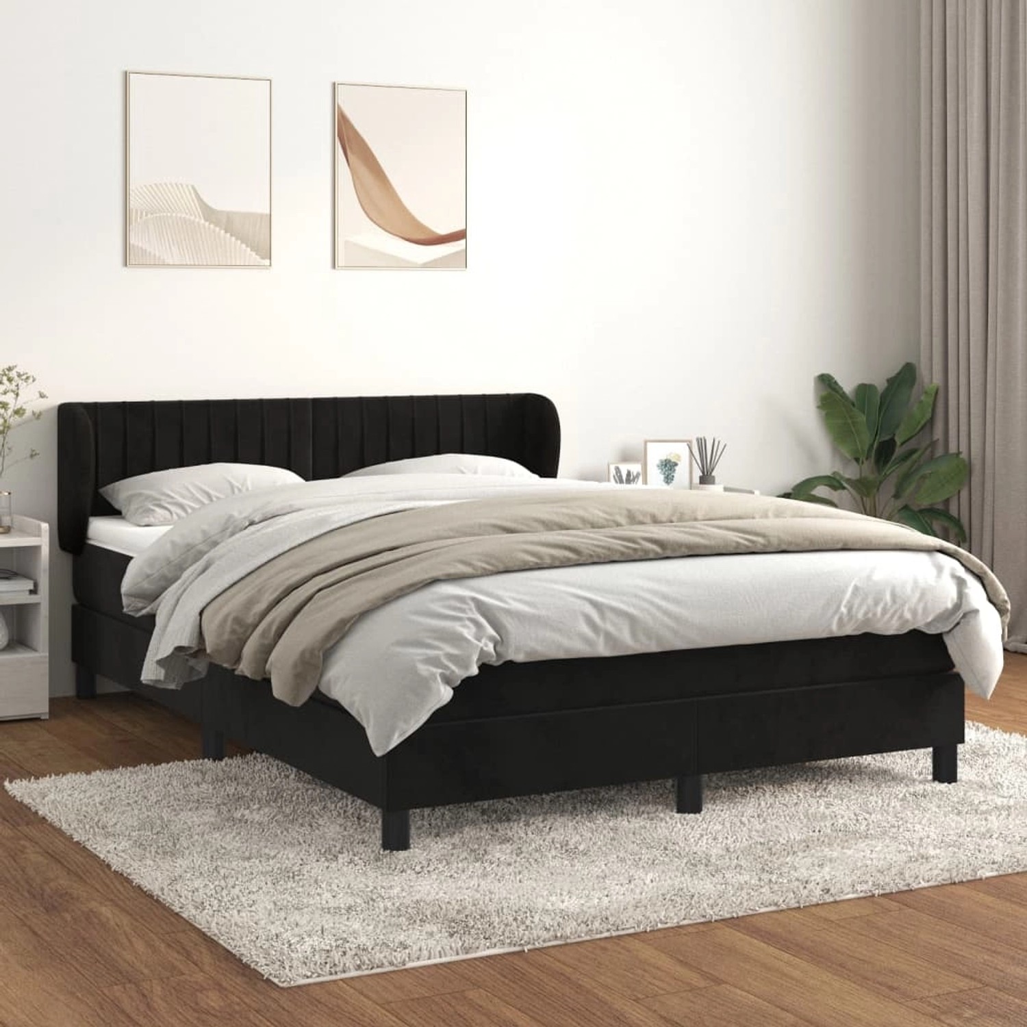 Schwarzes vidaXL Boxspringbett (140x200 cm) mit Matratze und Samtbezug.