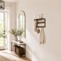 Relaxdays Wandgarderobe 65cm aus Vintagebraun MDF und schwarzem Eisen mit Ablage, Stange, 10 Haken.
