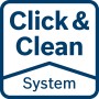 Bosch Click & Clean System Logo, blau auf weiß. Zubehör für Kapp- und Gehrungssägen.