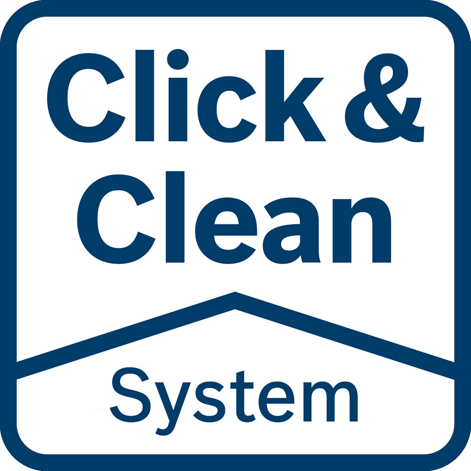Bosch Click & Clean System Logo, blau auf weiß. Zubehör für Kapp- und Gehrungssägen.