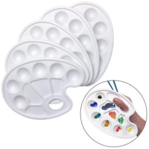 5er Set Artina Mischpaletten aus Kunststoff, weiß, mit Daumengriff für Künstlerfarben.